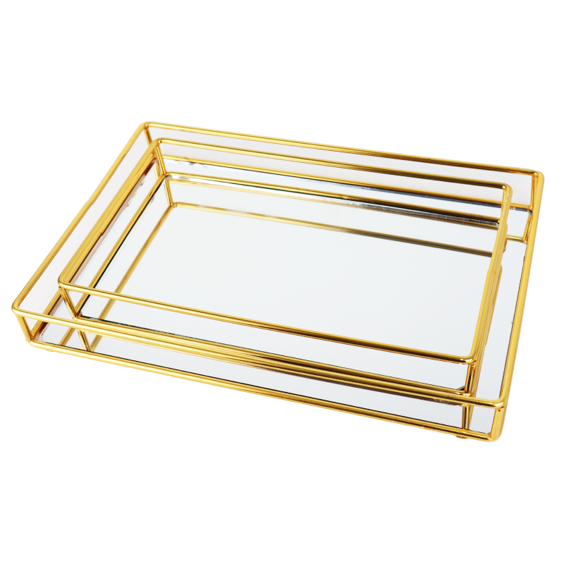 SET 2 PLATEAUX DECO 33X22X4 CM / 28X17X4 CM MODELE OR 