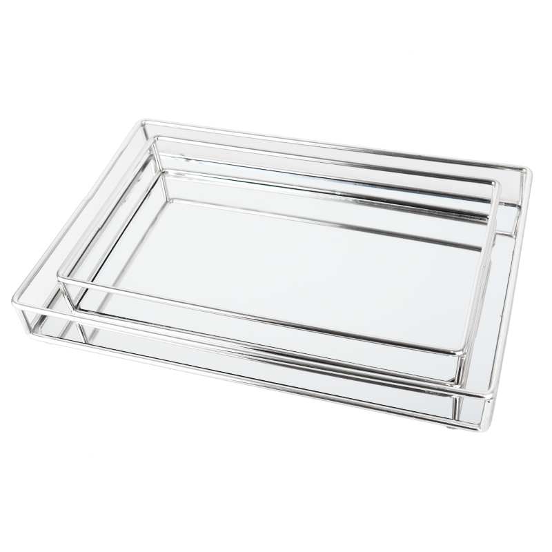SET 2 PLATEAUX DECO 33X22X4 CM / 28X17X4 CM MODELE ARGENT