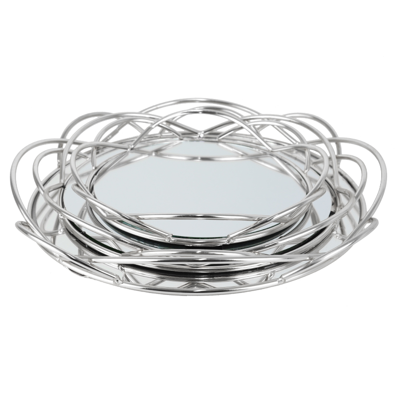 SET 3 PLATEAUX METAL ROND 24/30/34 CM MODELE ARGENT