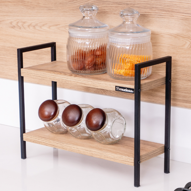 ETAGERE METAL/BOIS 2 NIVEAUX 33X13X27 CM 