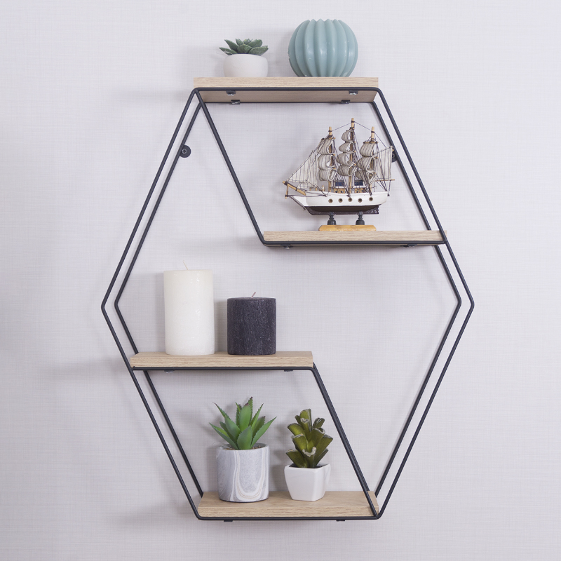 ETAGERE MURALE 4 POSITIONS METAL/BOIS 51X12X60 CM 