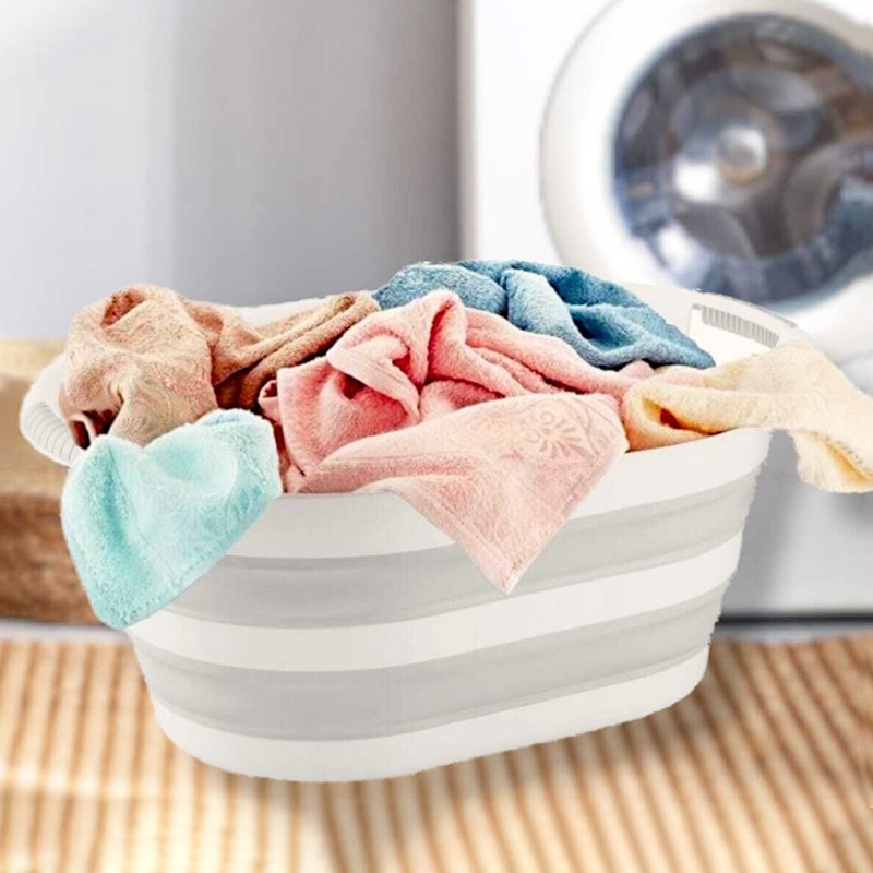 PANIER A LINGE RETRACTABLE 38 LITRES COULEUR GRIS/BLANC