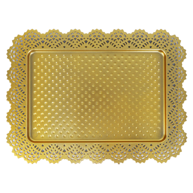 PLATEAU DECO PLASTIQUE 45X33 CM MODELE OR 