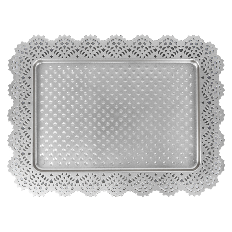 PLATEAU DECO PLASTIQUE 45X33 CM MODELE ARGENT