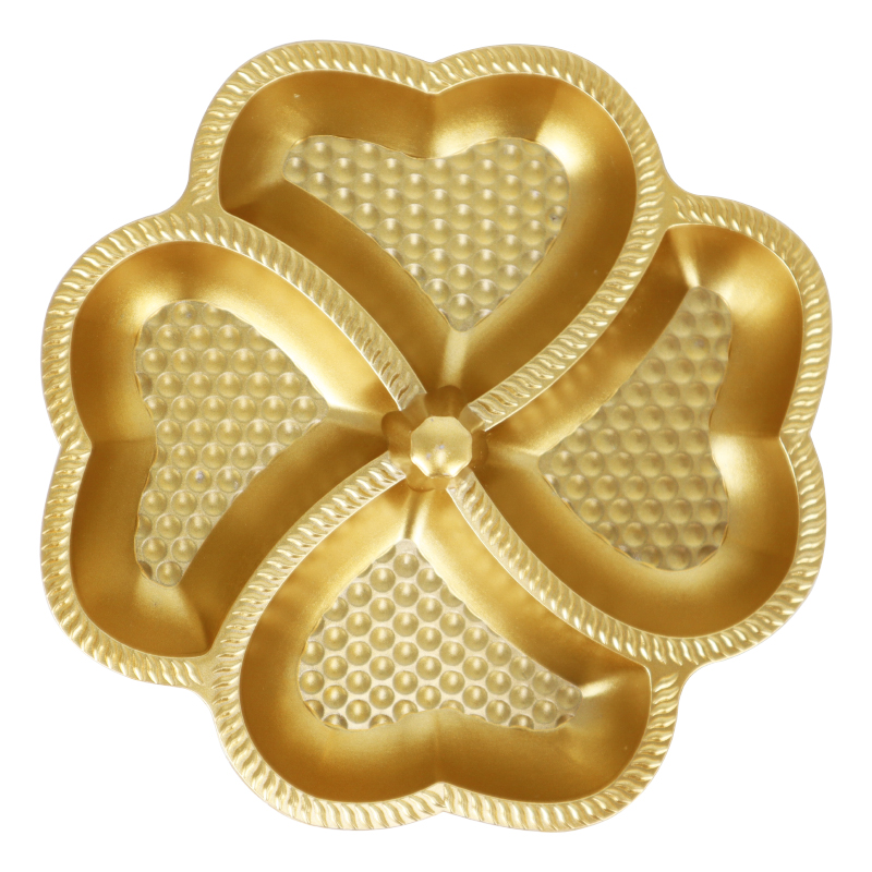BOL APERITIF PLASTIQUE 4 COMPARTIMENTS MIX 2 DESIGNS (15X15X4 CM / 17X17X4 CM) MODELE OR
