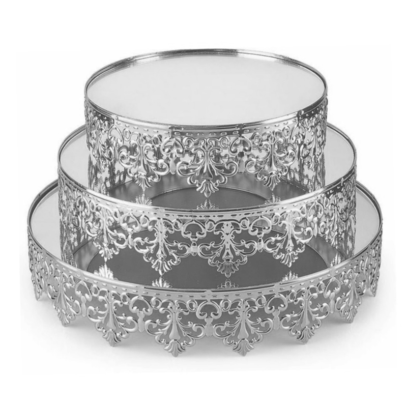SET 3 PLATEAUX METAL ROND 20-25-30 CM MODELE ARGENT