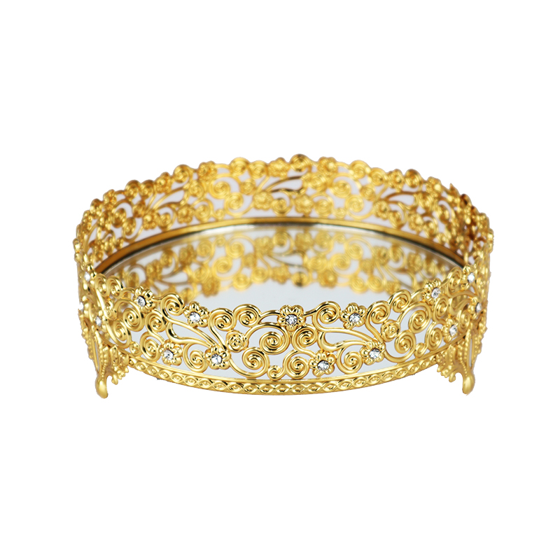 PLATEAU DECO METAL ROND 20 CM MODELE OR 