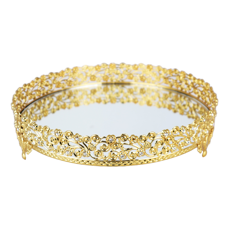 PLATEAU DECO METAL ROND 30 CM MODELE OR 