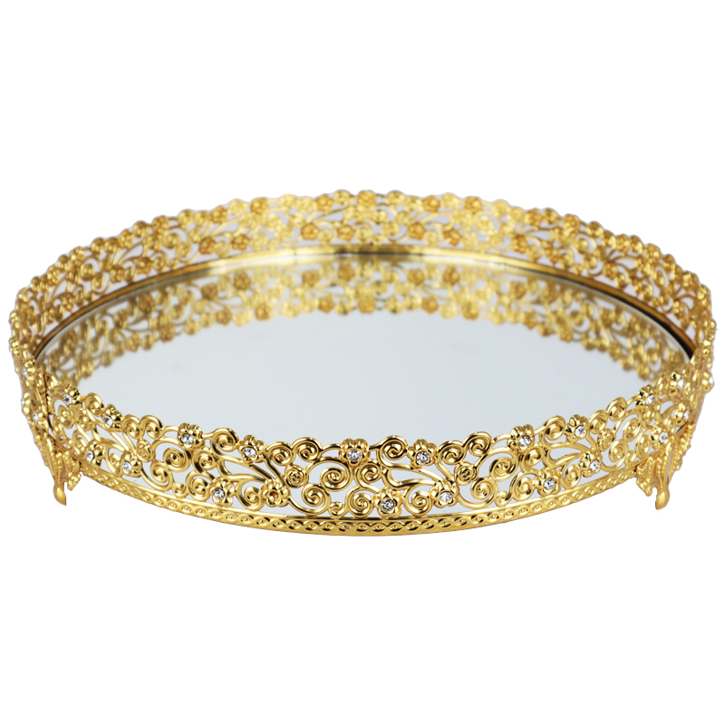 PLATEAU DECO METAL ROND 35 CM MODELE OR 