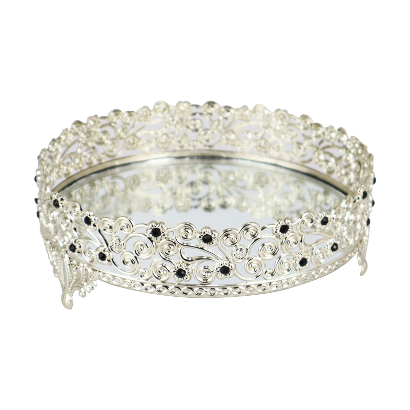 PLATEAU DECO METAL ROND 20 CM MODELE ARGENT