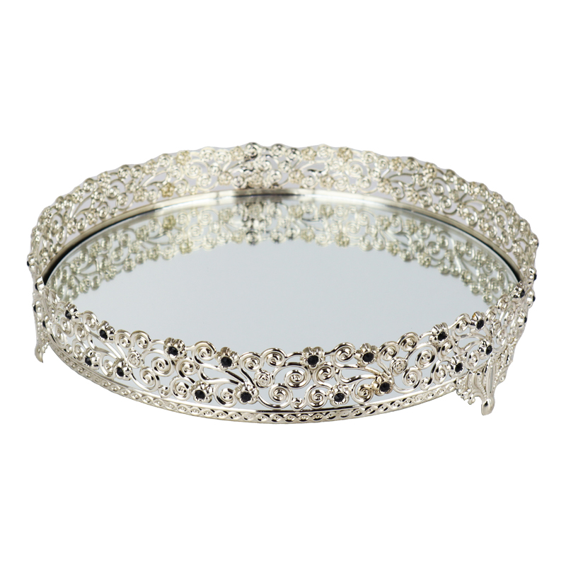 PLATEAU DECO METAL ROND 30 CM MODELE ARGENT