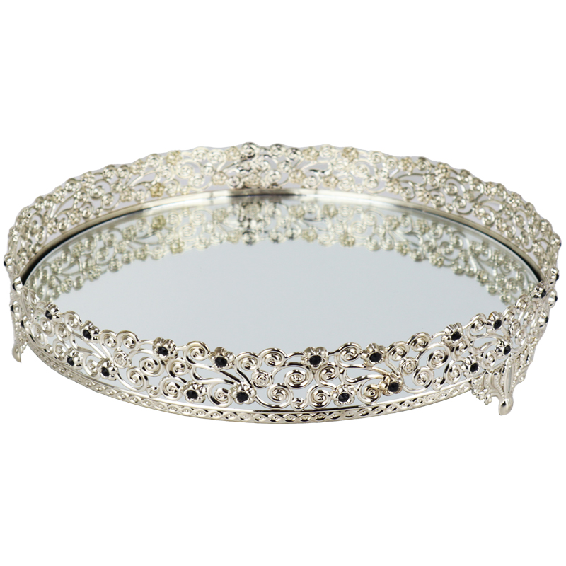 PLATEAU DECO METAL ROND 35 CM MODELE ARGENT