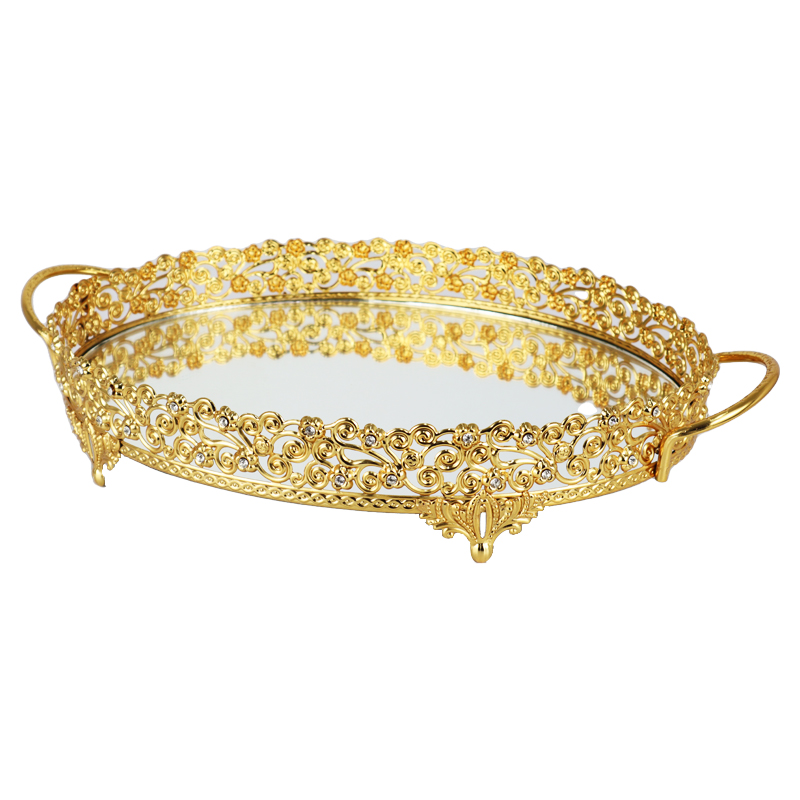 PLATEAU DECO METAL OVAL 36X26 CM MODELE OR 