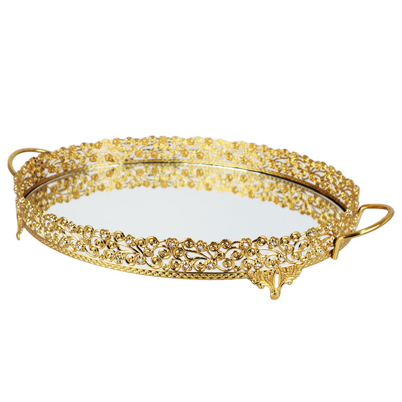 PLATEAU DECO METAL OVAL 42X33 CM MODELE OR 