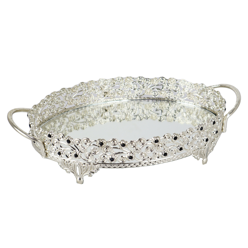 PLATEAU DECO METAL OVAL 28X20 CM MODELE ARGENT