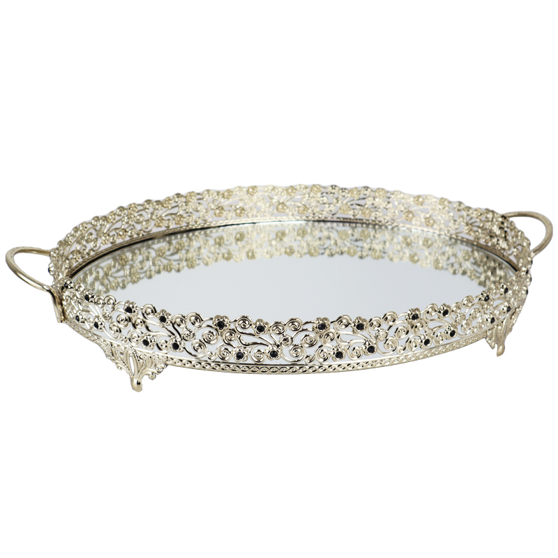 PLATEAU DECO METAL OVAL 42X33 CM MODELE ARGENT