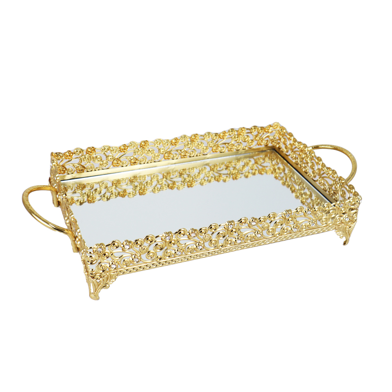 PLATEAU DECO METAL RECTANGULAIRE 32X19 CM MODELE OR