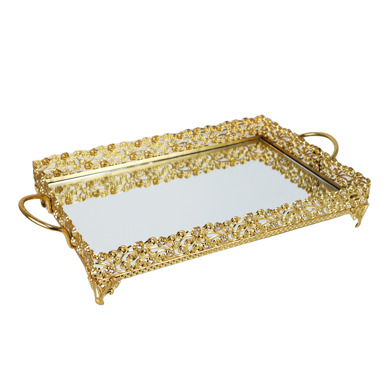 PLATEAU DECO METAL RECTANGULAIRE 38X26 CM MODELE OR