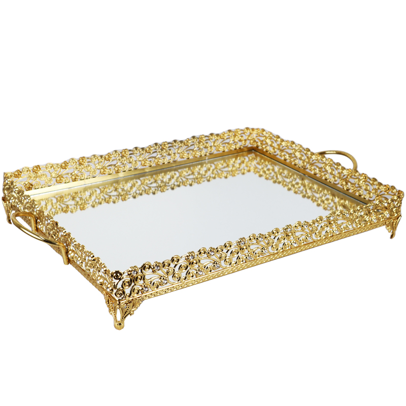 PLATEAU DECO METAL RECTANGULAIRE 32X43 CM MODELE OR