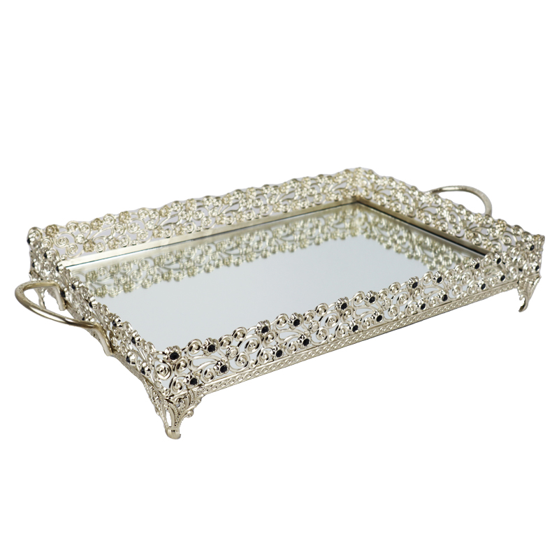 PLATEAU DECO METAL RECTANGULAIRE 38X26 CM MODELE ARGENT
