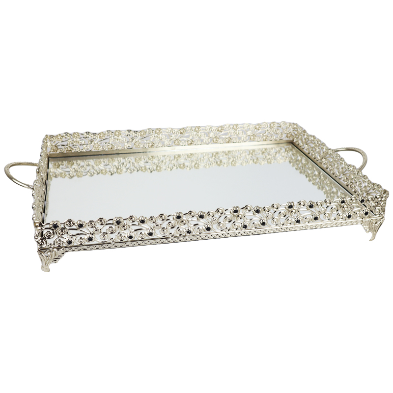 PLATEAU DECO METAL RECTANGULAIRE 32X43 CM MODELE ARGENT