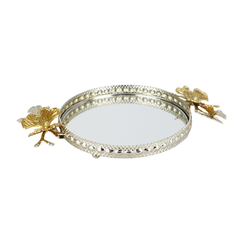 PLATEAU DECO ROND METAL 20 CM MODELE ARGENT