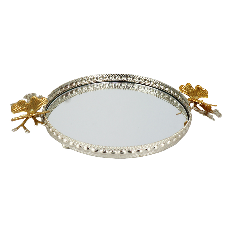 PLATEAU DECO ROND METAL 25 CM MODELE ARGENT