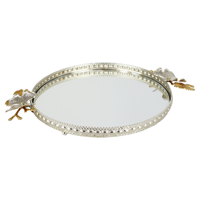 PLATEAU DECO ROND METAL 30 CM MODELE ARGENT