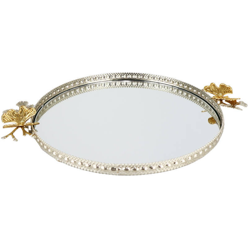 PLATEAU DECO ROND METAL 35 CM MODELE ARGENT