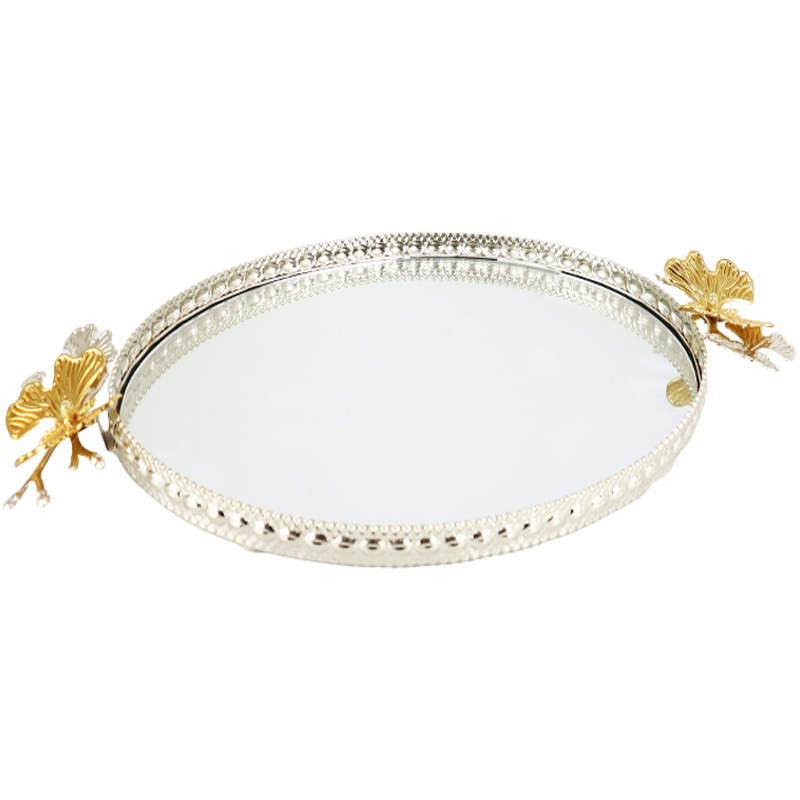 PLATEAU DECO METAL OVAL 42X33 CM MODELE ARGENT