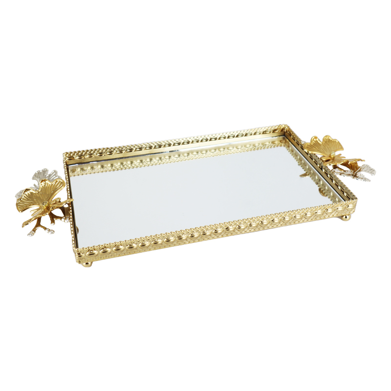 PLATEAU DECO METAL RECTANGULAIRE 32X20 CM MODELE OR 