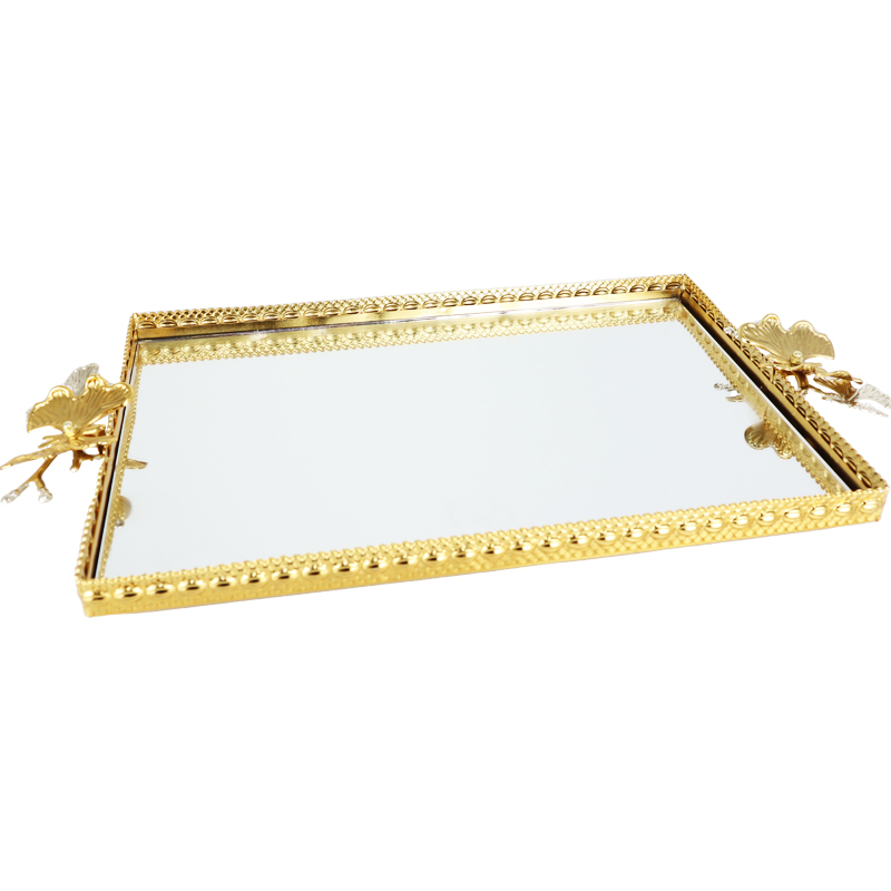 PLATEAU DECO METAL RECTANGULAIRE 37X25 CM MODELE OR 