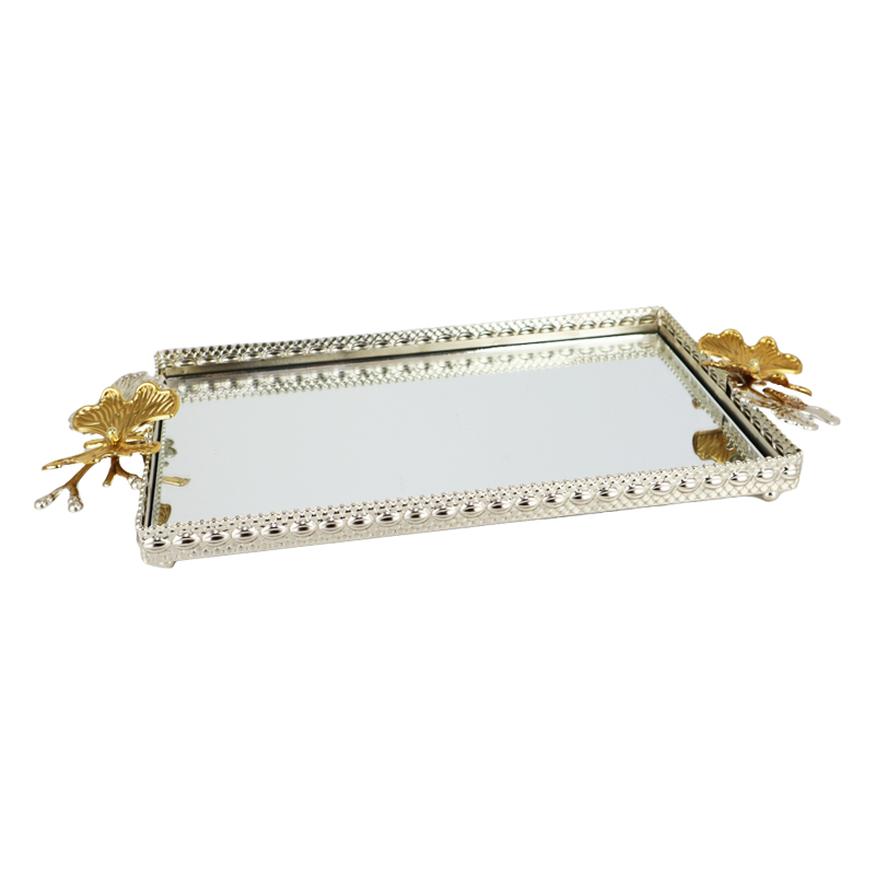 PLATEAU DECO METAL RECTANGULAIRE 32X20 CM MODELE ARGENT