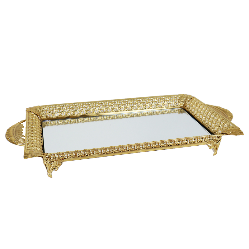 PLATEAU DECO METAL RECTANGULAIRE 37X25 CM MODELE OR 