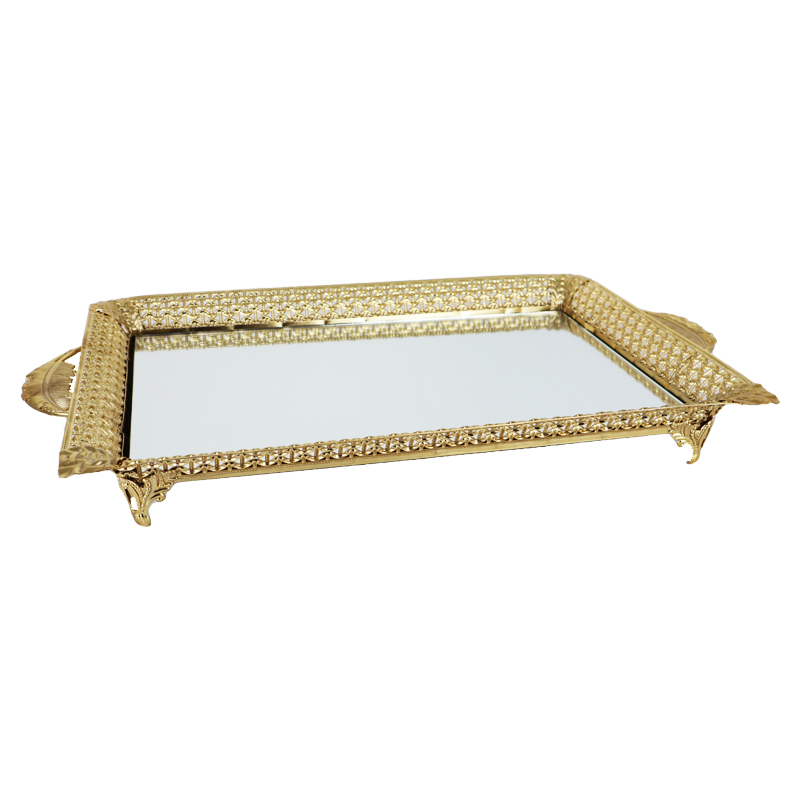PLATEAU DECO METAL RECTANGULAIRE 43X31 CM MODELE OR 