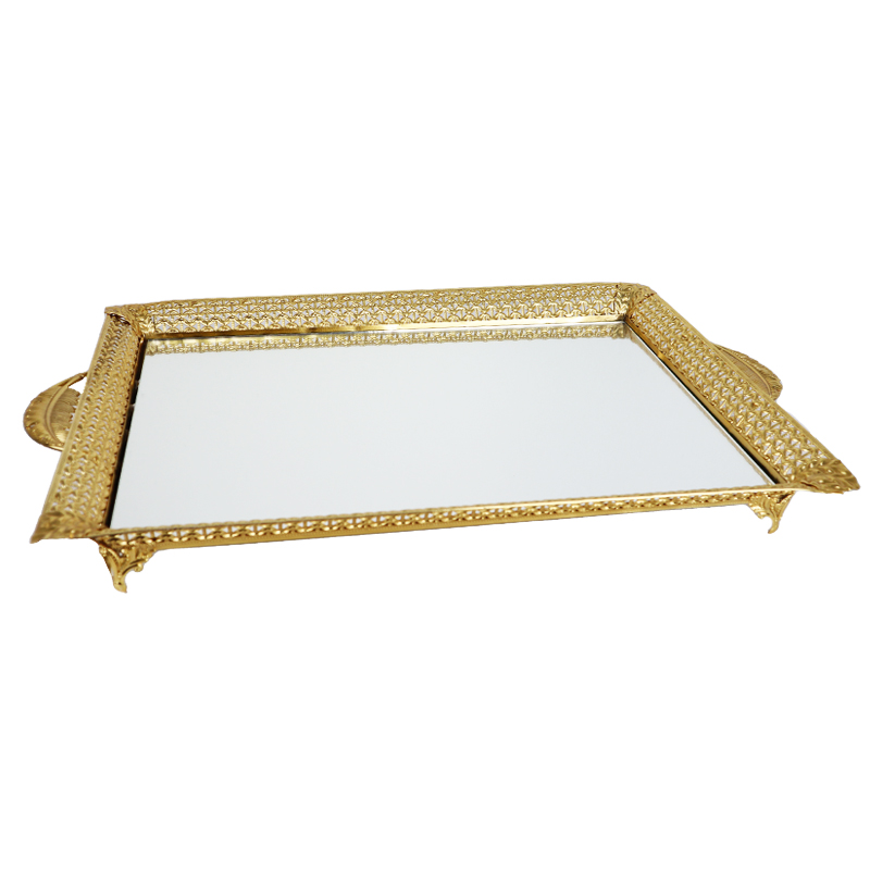 PLATEAU DECO METAL RECTANGULAIRE 49X37 CM MODELE OR 