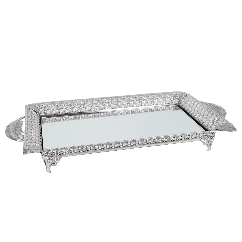 PLATEAU DECO METAL RECTANGULAIRE 37X25 CM MODELE ARGENT 