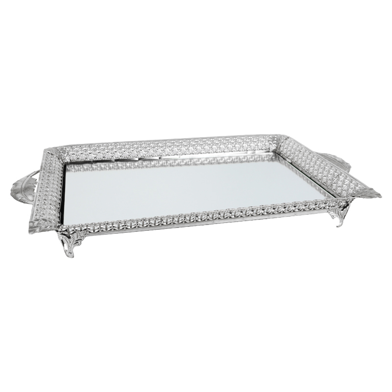 PLATEAU DECO METAL RECTANGULAIRE 43X31 CM MODELE ARGENT 