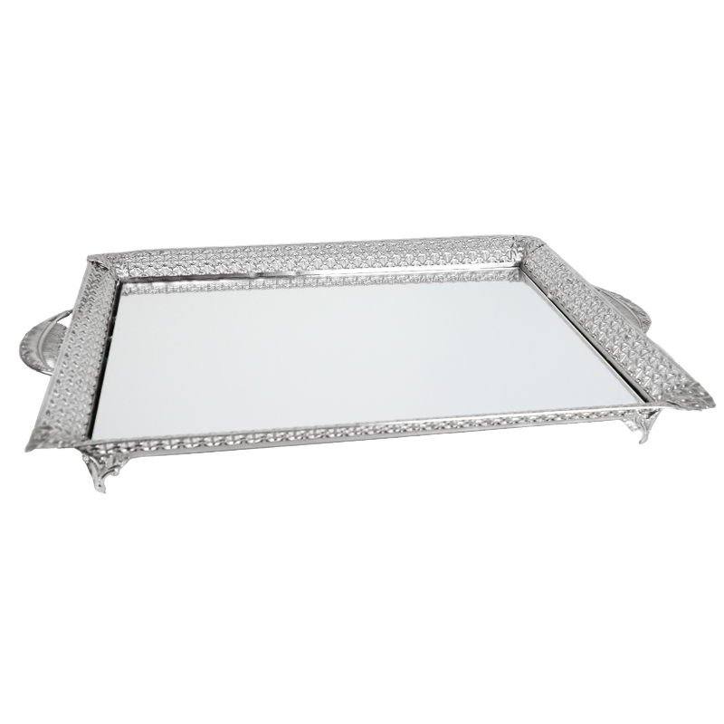 PLATEAU DECO METAL RECTANGULAIRE 49X37 CM MODELE ARGENT 