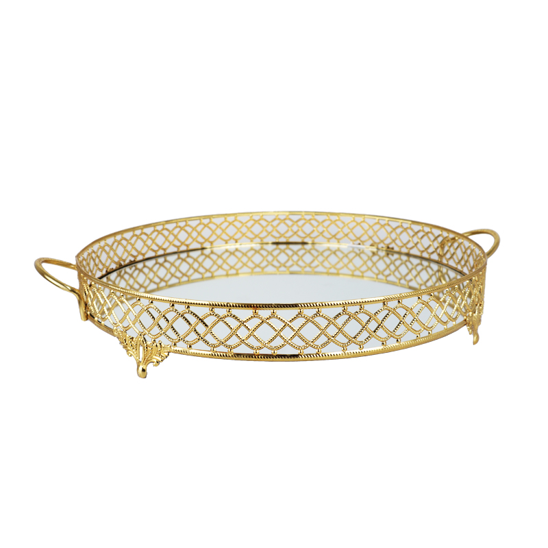 PLATEAU DECO METAL ROND 40 CM MODELE OR 