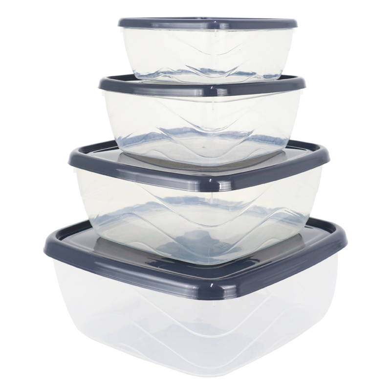 SET 4 BOITES PLASTIQUE (250 ML / 500 ML / 900 ML / 1500 ML) TRANSPARENT GRIS