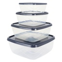 SET 4 BOITES PLASTIQUE (250 ML / 500 ML / 900 ML / 1500 ML) TRANSPARENT GRIS