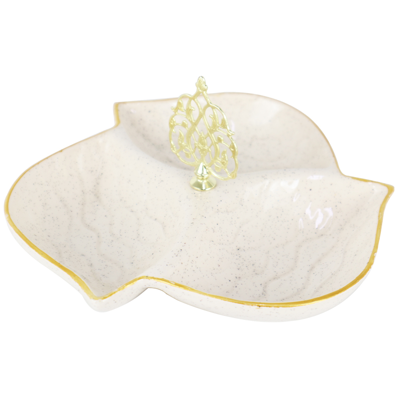 PLAT CERAMIQUE 3 COMPARTIMENTS EMBOUT METAL 17X17X7 CM MIX BLANC/NOIR