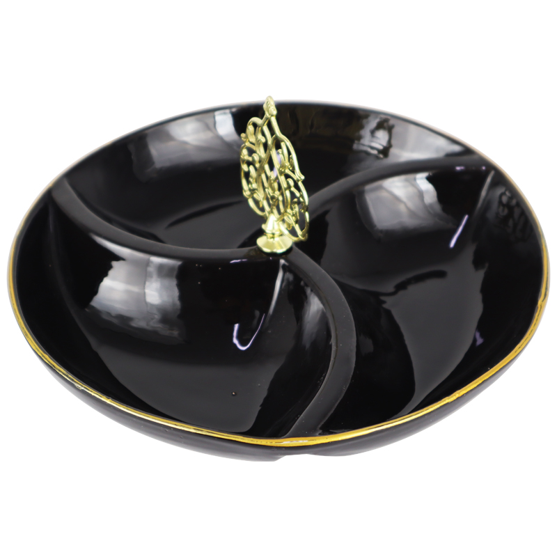 PLAT CERAMIQUE 3 COMPARTIMENTS EMBOUT METAL 18X7 CM MIX BLANC/NOIR