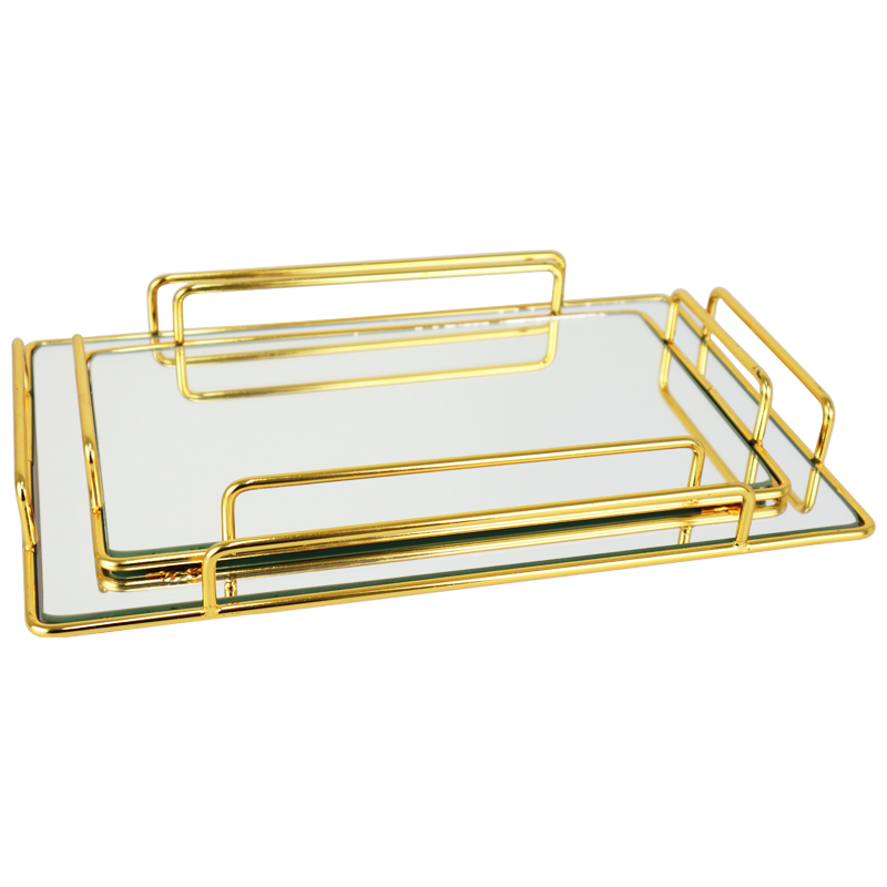SET 2 PLATEAUX DECO METAL 32X22 &amp; 28X17 CM MODELE OR 