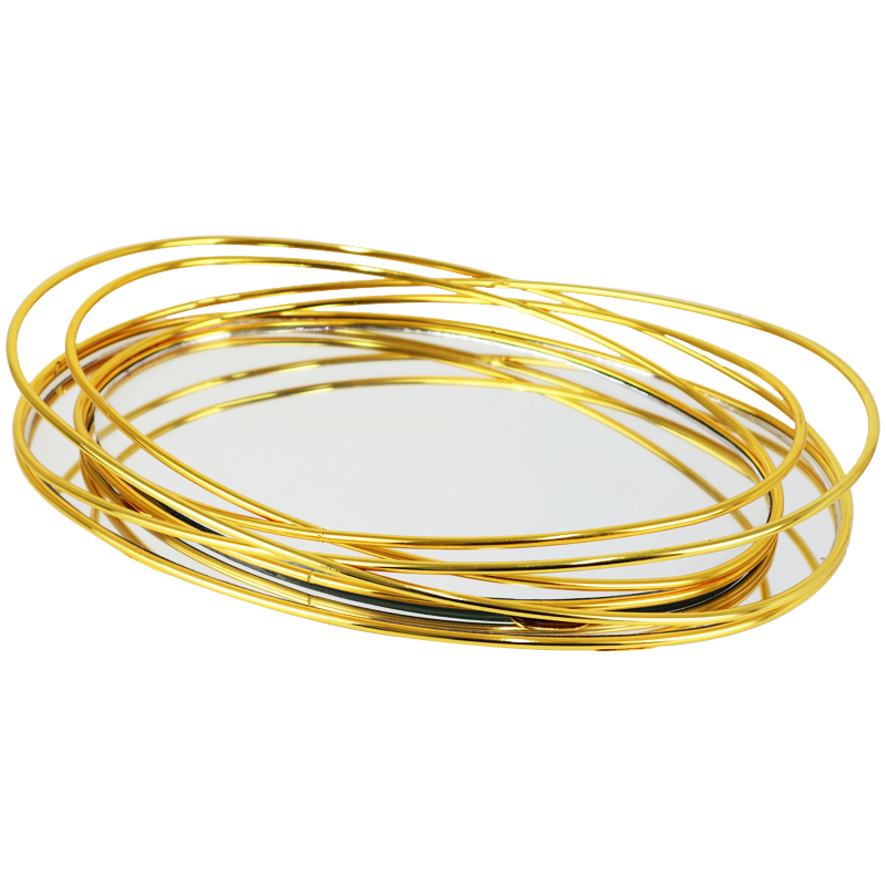 SET 2 PLATEAUX DECO METAL 38X26 &amp; 33X22 CM MODELE OR 