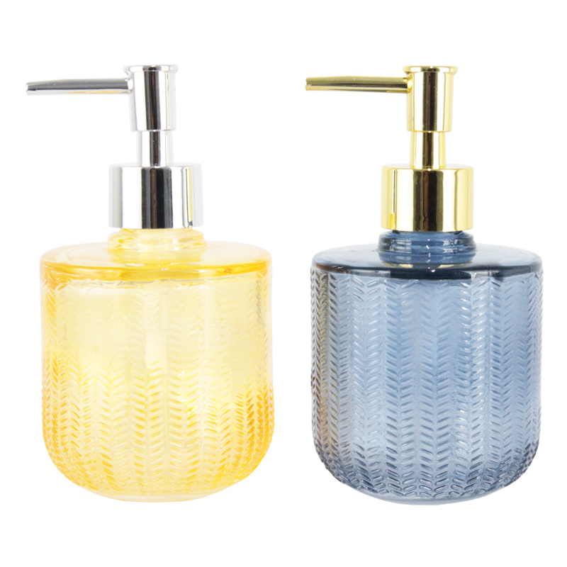 DISPENSEUR SAVON VERRE MIX BLEU JAUNE