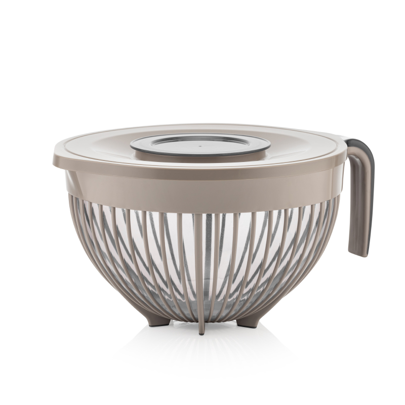 BOL A MIXER 3 LITRES AVEC COUVERCLE PLASTIQUE MIX GRIS/BEIGE/VERT