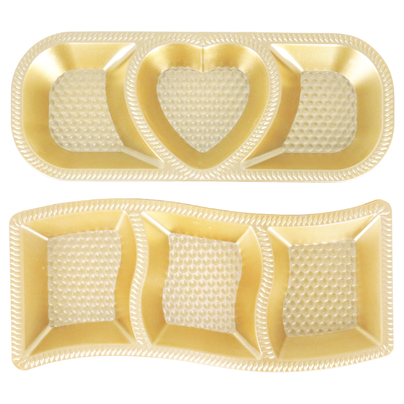 PLATEAU APERITIF 3 COMPARTIMENTS PLASTIQUE 27X10 CM COULEUR OR 