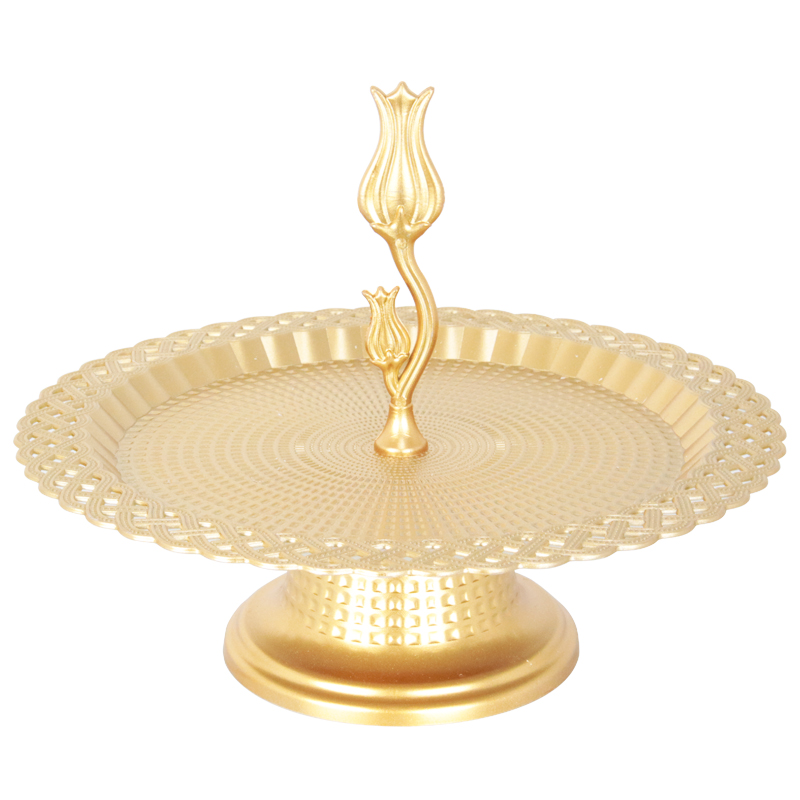 PLATEAU SERVICE PLASTIQUE AVEC PIED MODELE OR - 21 * 27,5 cm